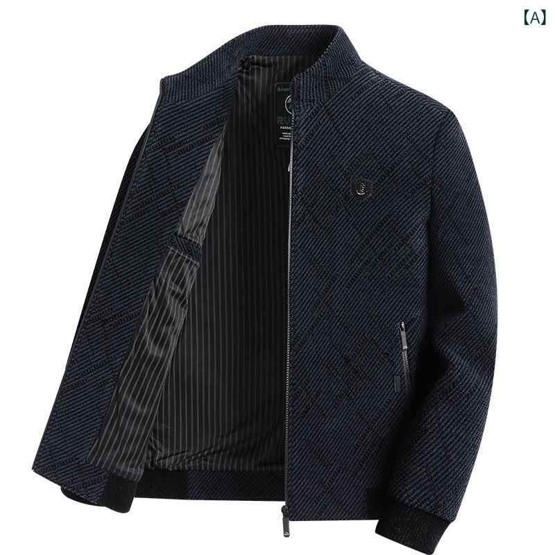 ジャケット 男性用 紳士服 アウター ブルゾン 春秋 無地 ビジネス カジュアル スタンドカラー リブ 裾 ポリエステル グレー ブルー カーキ