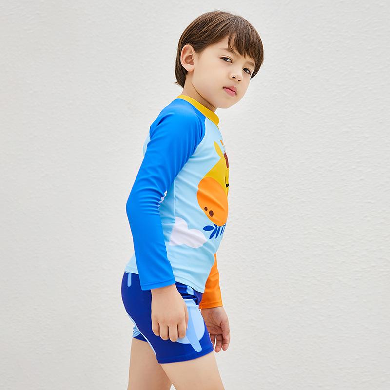 水着 子供 男の子 長袖 2点セット 男児 セパレート 水泳 3歳 4歳 5歳 6歳 7歳 8歳 9歳 10歳 高弾性 伸縮性 浅藍色