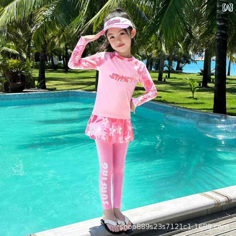 水着 子供 女の子 セパレート 長袖 長ズボン スイムウェア スイミング 練習用 女の子 キッズ ジュニア ガールズ ピンク オレンジ 95cm 100cm 110cm 120cm 130cm 140cm 150cm