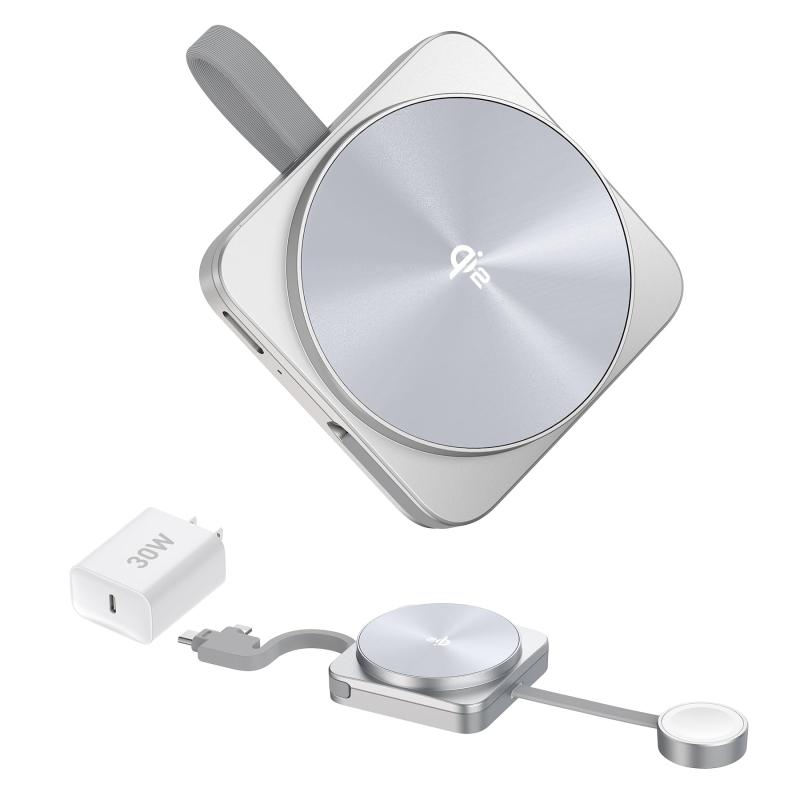 Qi2認証15W 4 in 1 マグセーフ充電器 ワイヤレス充電器 マグネット アイフォーン16/15/14/13/12シリーズ アップルウォッチ、エアポッズプロ 4/3/2対応 30W USB-Cアダプター＆1m充電ケーブル付き 出張/