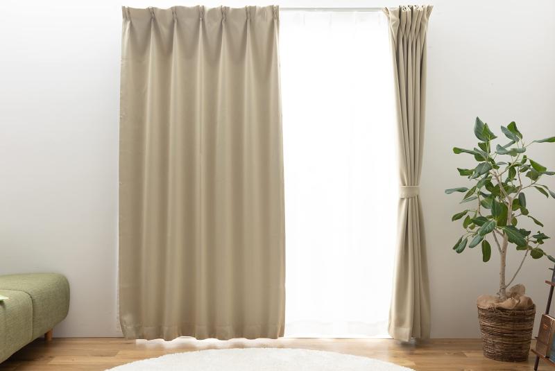 ユニベール すぐに使えるセットカーテン(レース付き) 1級遮光 UV70%以上 ミラー 省エネ 幅150cm×丈178cm 2枚組 洗える ベージュ ブリンク