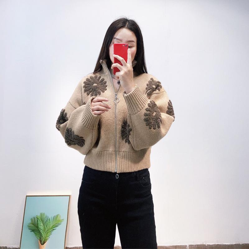 カーディガン レディース ニット 春秋 法式 ジャガード 花柄 ウール混紡 ゆったり 長袖 ショート丈 トップス 通勤 きれいめ エレガント キャメル3
