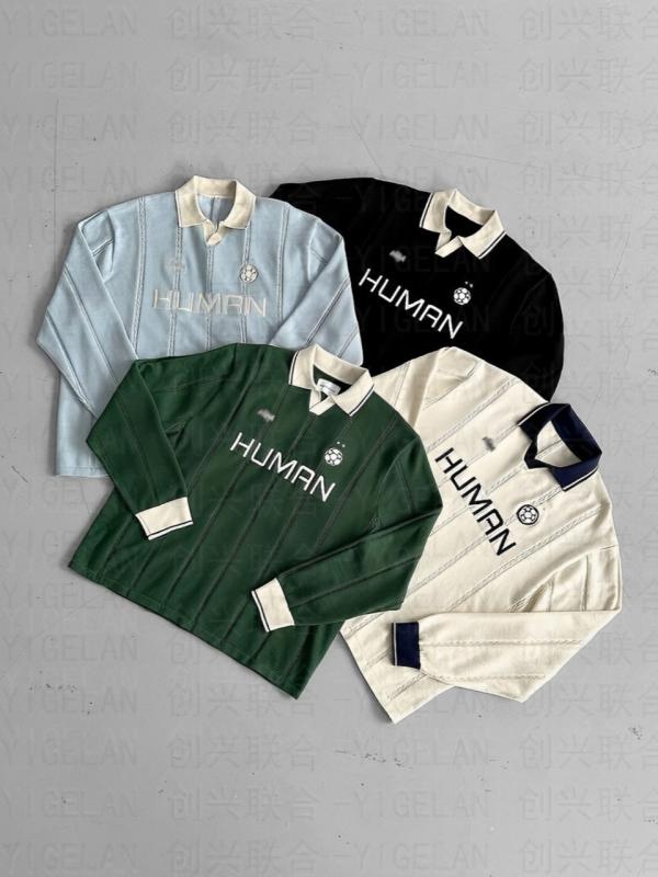 ニット レディース メンズ サッカー 長袖 セーター 襟付き レトロ アメカジ 黒 白 緑 青 M L XL 普段使い3