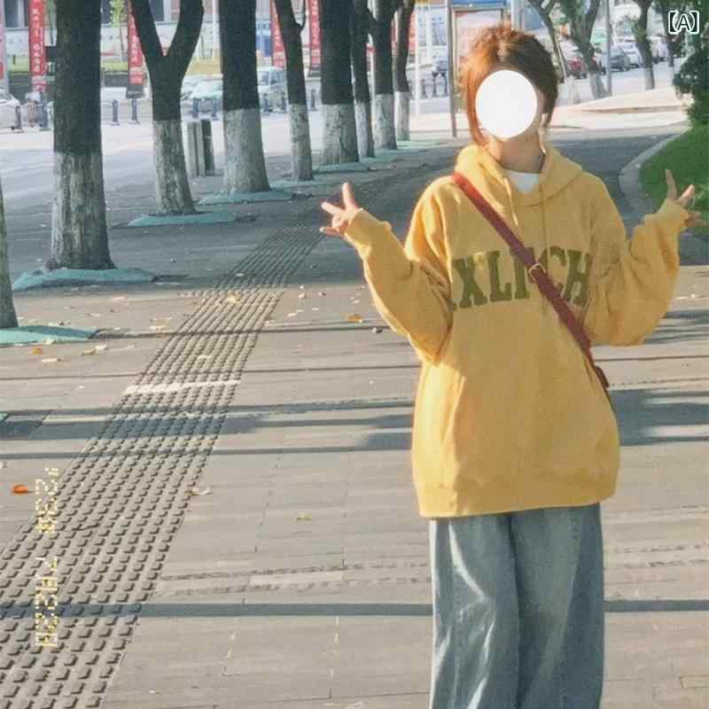 パーカー レディース 春秋 薄手 韓国 オーバーサイズ トップス プルオーバー スウェット カジュアル 部屋着 普段使い 黄色 無地3