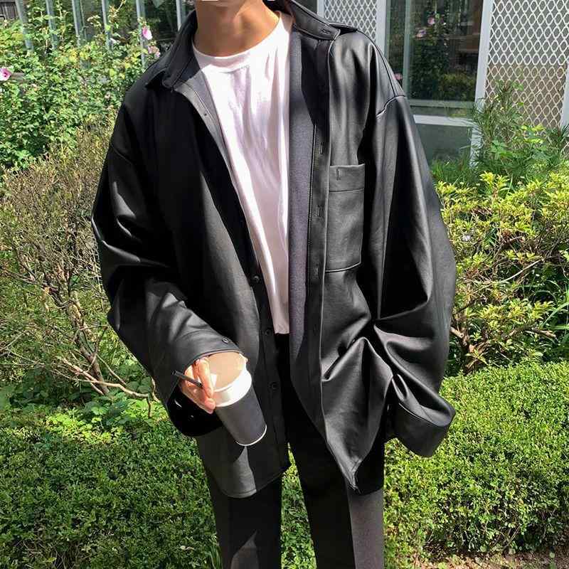 ジャケット 男性用 PUレザー トップス 襟付き ブラック アウター メンズ カジュアル 長袖 ブルゾン 秋冬