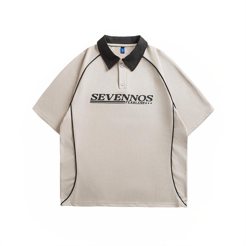 Tシャツ 男性用 半袖 ポロシャツ 襟付き トップス コットン 春夏 アルファベットプリント オーバーサイズ ゆったり ストリート