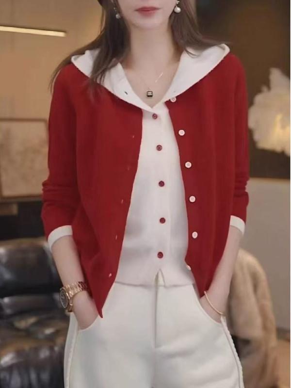 カーディガン レディース ニット 春物 長袖 配色 カジュアル 普段使い デート 韓国 かわいい イエロー グレー ピンク系3