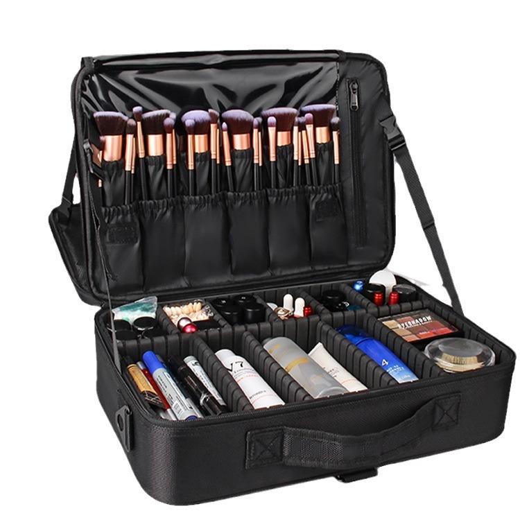 メイクボックス 大容量 コスメボックス プロ仕様 持ち運び 3層式 収納ケース 工具箱 美容 ネイル 防水 旅行 黒 ブラック