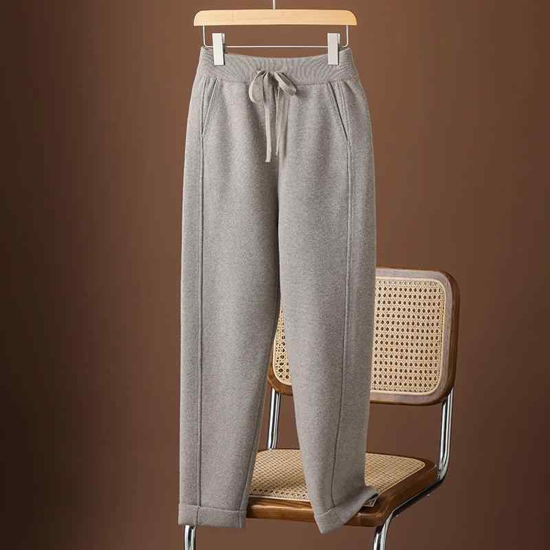 羊毛パンツ レディース 秋冬 高 Elastic ハーレムパンツ ゆったり 厚手 ウール 混紡 9分丈パンツ キャメル 通勤着