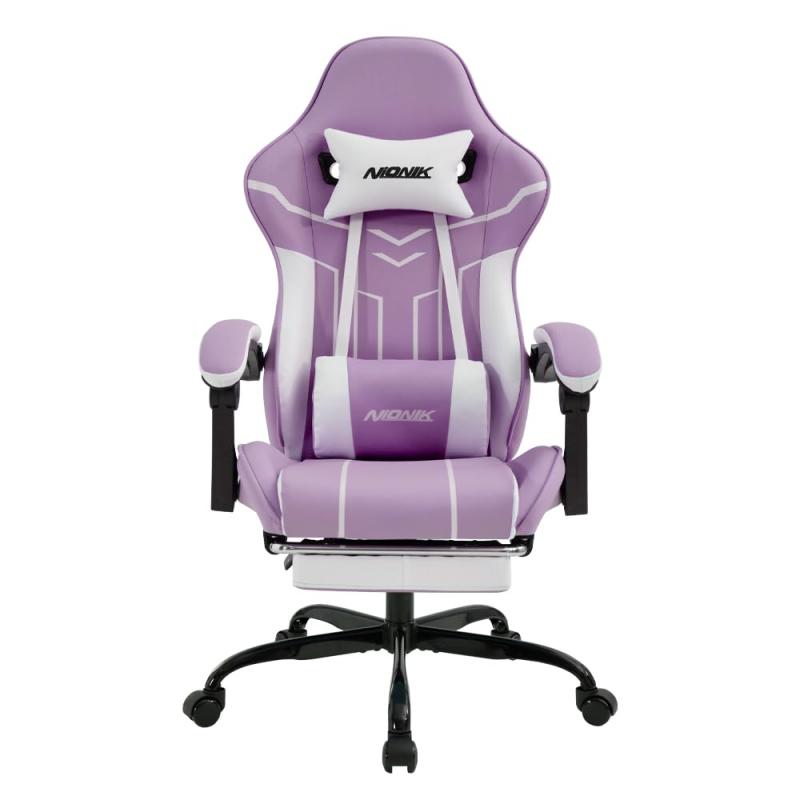 NIONIK ゲーミングチェア オットマン付き 幅広座面 オフェスチェア 連動ひじ掛け ハイバック gaming chair ゲーム用 チェア PCチェア 多機能 135°リクライニング PCゲーミングチェア 静音キャスタ