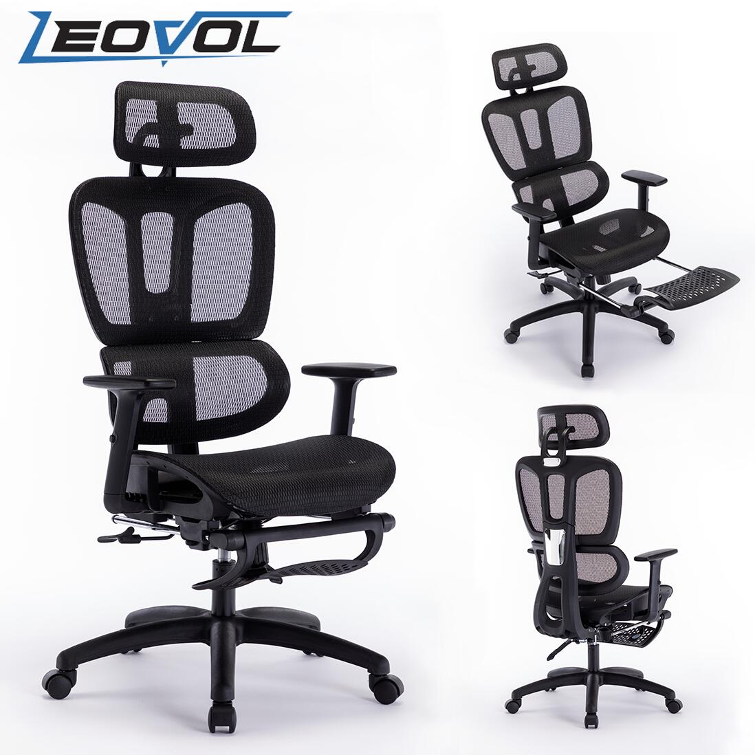 LEOVOL ゲーミングチェア メッシュ オフィスチェア メッシュチェア デスクチェア リクライニング ゲーミング チェア 椅子 パソコンチェア ロッキング 人体工学 椅子 高機能チェア 肘掛け 腰痛 事務椅子 回転式 PCチェア テレワーク OAチェア 黒