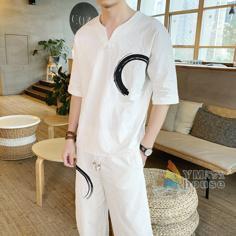 楽天市場 スウェット 半袖ジャージ メンズ セットアップ 刺繍 夏祭り 麻 大きいサイズ カジュアル 作務衣 夏用 男性用 リネン 無地 ルームウェア 部屋着 上下セット ワイエムハウス