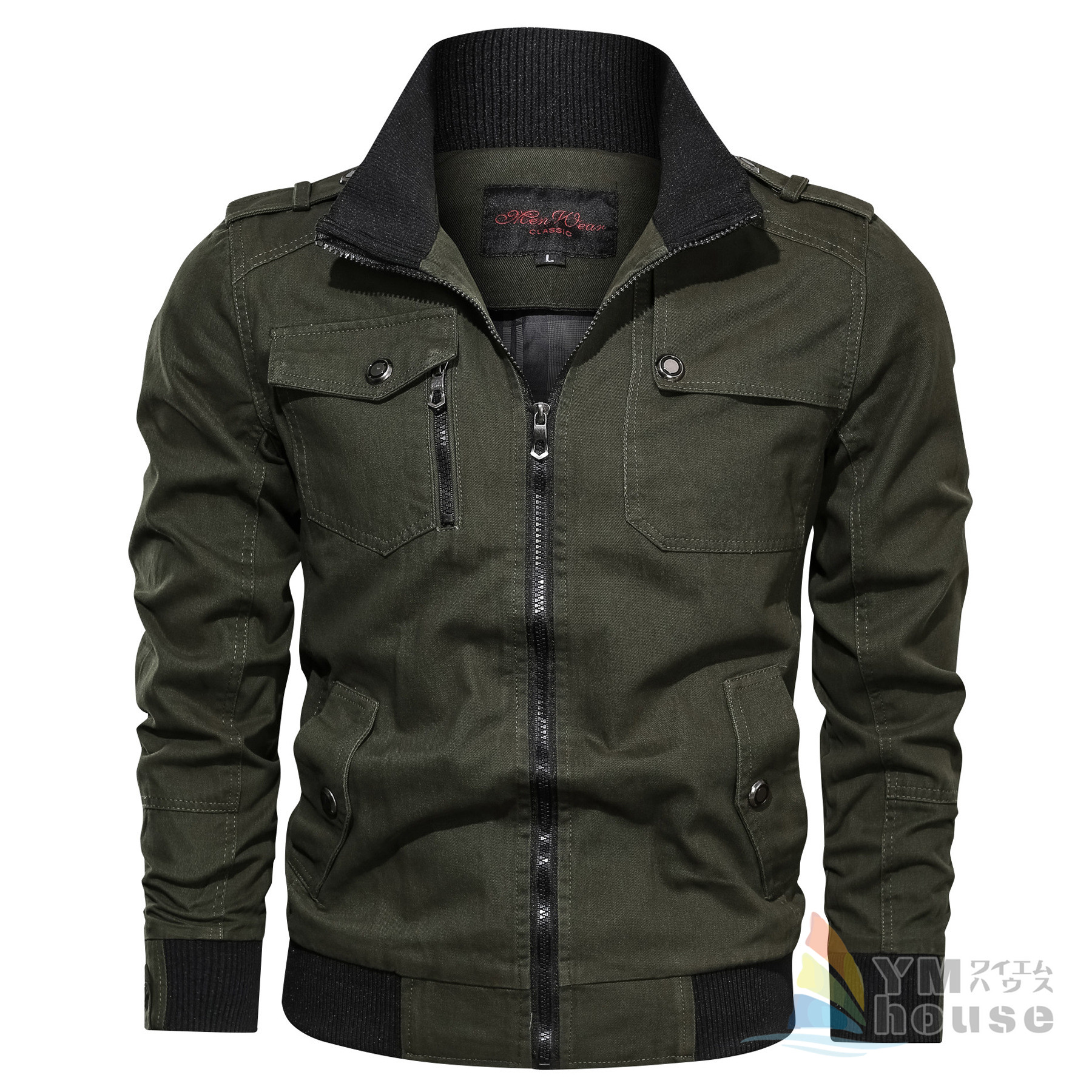楽天市場 送料無料 立ち襟ミリタリージャケット メンズ ジャンバー ブルゾン 長袖 ジャケット アウトドア ミリタリー 春秋アウター 薄手 おしゃれ メンズファッション ワイエムハウス