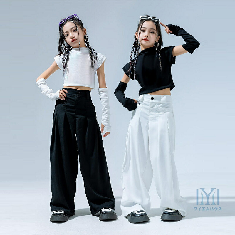 チアガール キッズ ダンス衣装 セットアップ 女の子 半袖Tシャツ ダンス トップス へそ出し キッズ ダンス カーゴパンツ k-pop ホワイト パンツ ブラック キッズ ダンス 派手 ヒップホップ ジャズダンス 演出服 団体服 応援団 練習着 レッスン着 原宿系 ダンス かっこいい