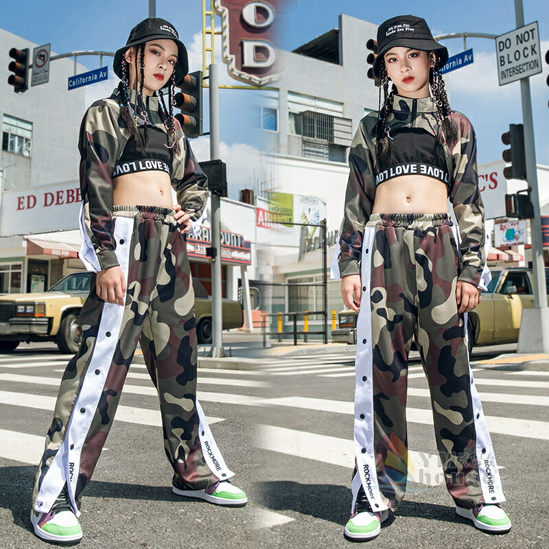 楽天市場】【送料無料】迷彩柄 キッズ ダンス衣装 セットアップ パンツ