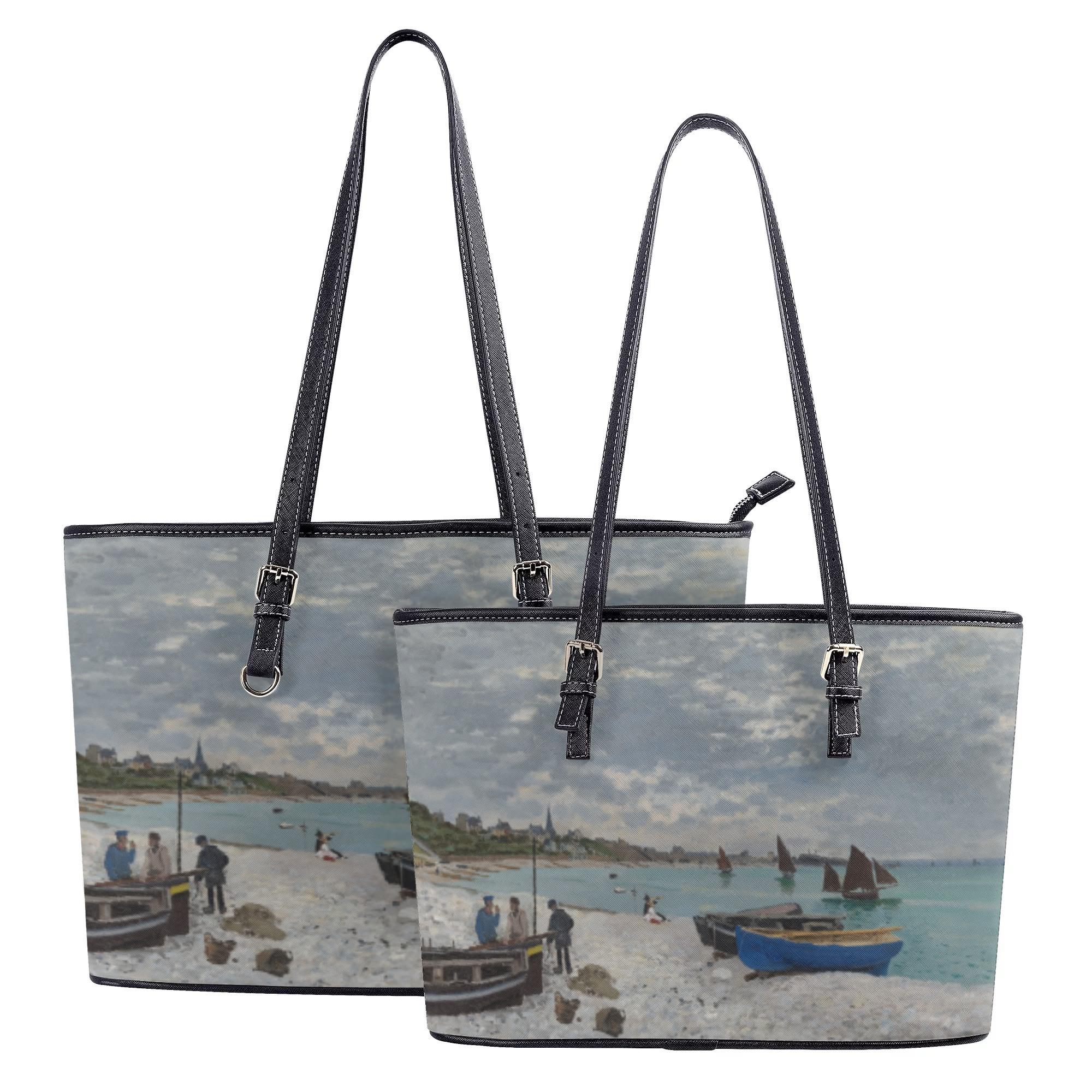 クロード・モネ サントアドレスのビーチ The beath at Sainte-Adresse(レザートートバッグ) レザートートバッグ レディース バッグ 全て Sainte-Adresse パブリックドメイン アート 世界のアート作品