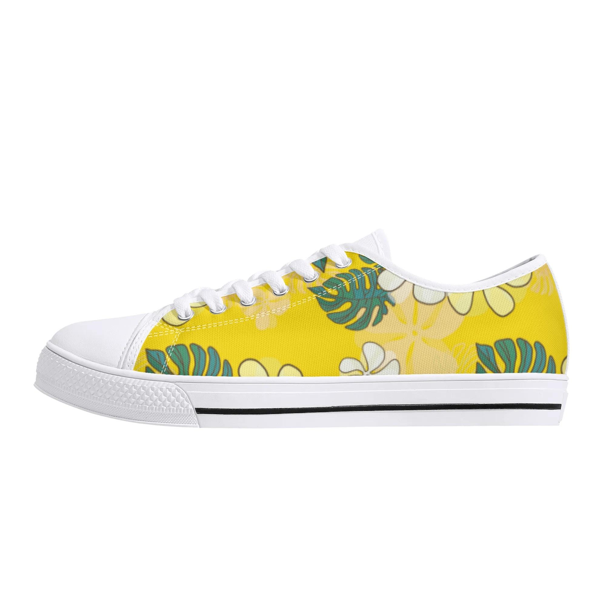 Yellow Hawaiian(ローカットスニーカー) ローカットスニーカー メンズ レディース シューズ アート 花柄 ハワイ ハワイアン 黄色 鮮やか プルメリア さとみん。 _ID018