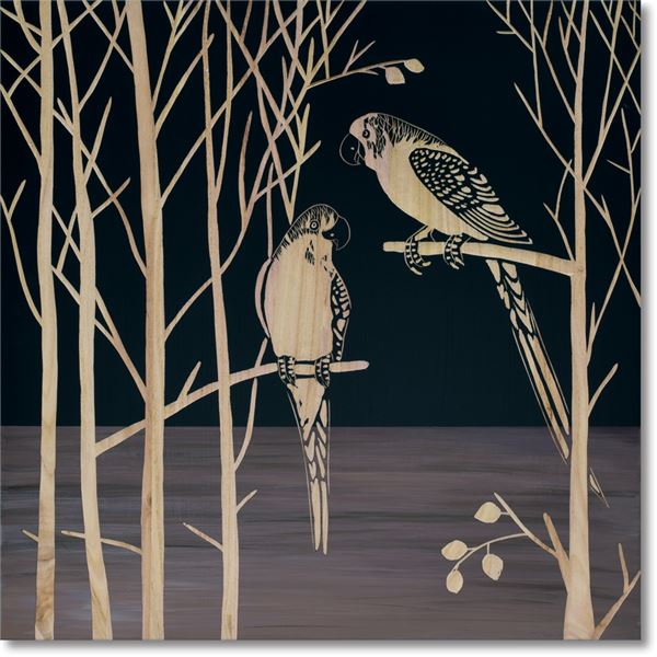 ユーパワー ウッドスカルプチャーアート 60×60cm 「パロット オン ザ ツリー」BK+NP_ID014