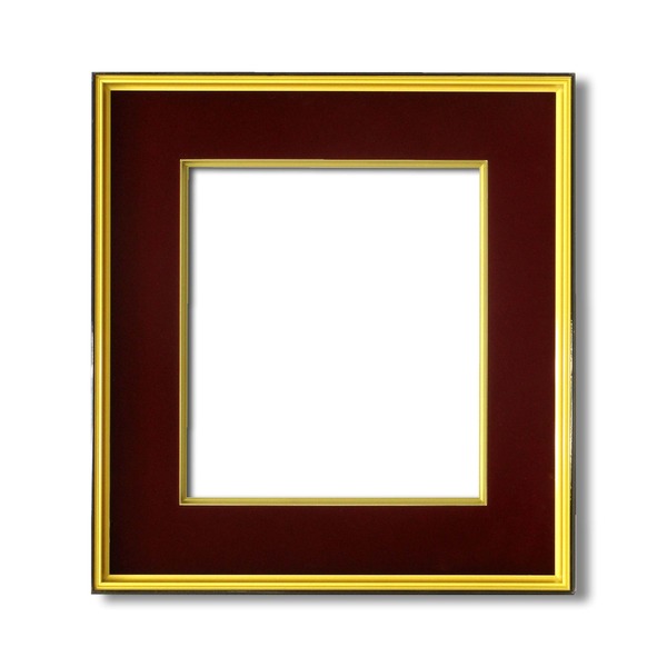 〔 色紙額 〕 黒い縁に金色フレーム 色紙用 壁掛けひも 黒金 マット付き 273×242mm エンジ フレーム 額縁 額_ID014