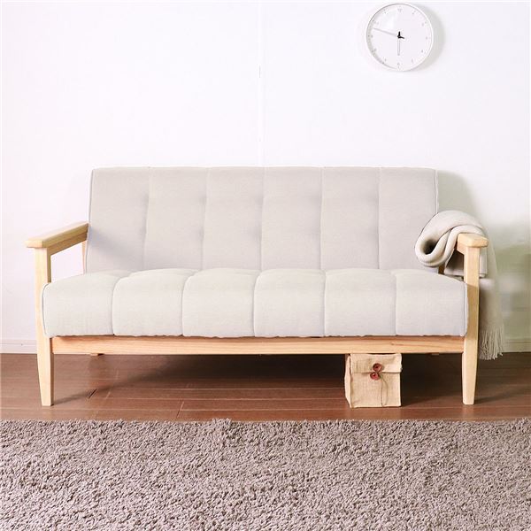 レトロ ソファー 【2人掛け ベージュ】 135×73×70(40)cm 木製 肘付き 脚付き 組立品 〔リビング ダイニング〕_ID014