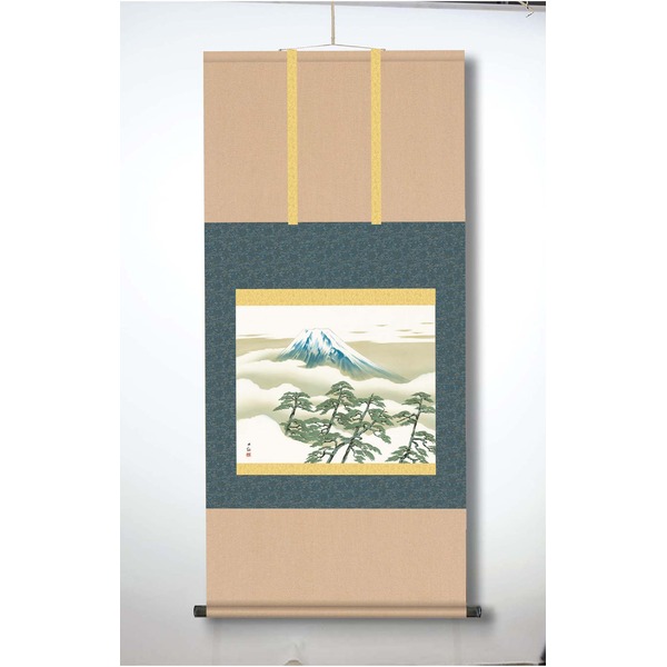 〔 横山大観生誕150年 〕 富士図 富士絵画 高精彩特色技術絵 横山大観 霊峰富士 掛軸 尺五 松に富士_ID014