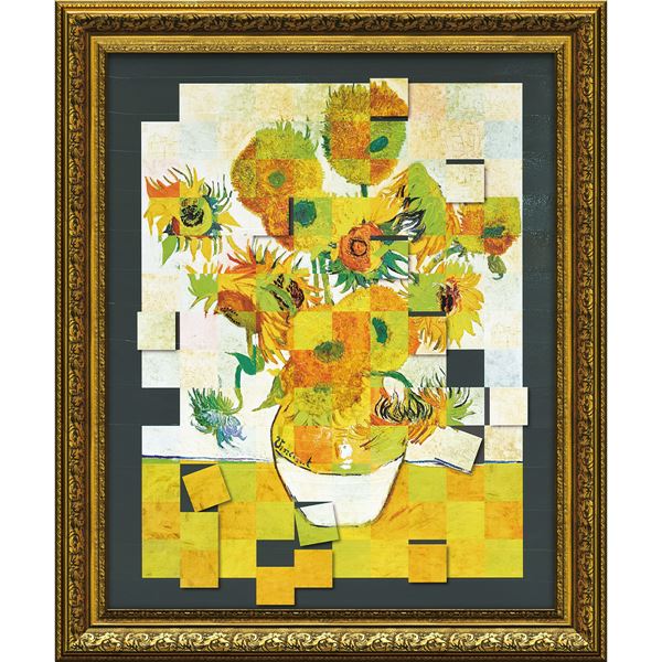 ユーパワー 名画モザイクアート Gel加工 アートフレーム Lサイズ ゴッホ「ひまわり」_ID014