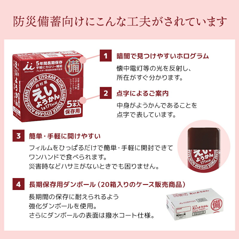 2021年レディースファッション福袋特集 井村屋 えいようかん 1ケース 60g×5本×20箱入り 非常食 防災食 保存食 ようかん お菓子 おやつ  長期保存 5年保存 防災グッズ 災害用 備蓄 防災 fucoa.cl