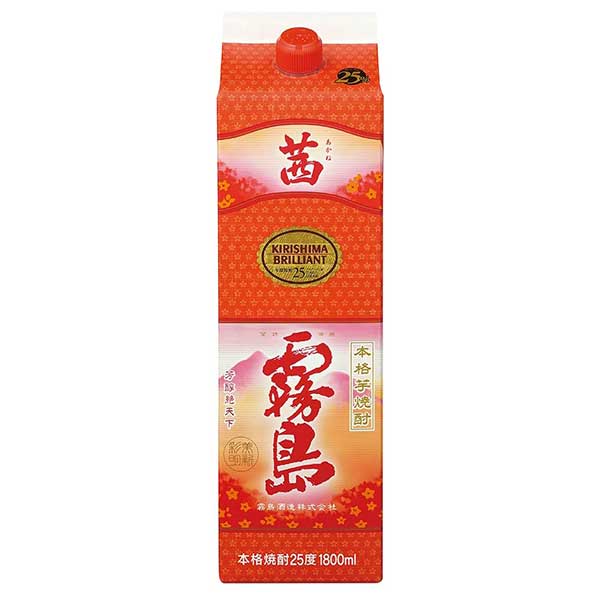 本格焼酎 茜霧島 25度 [紙パック] 1.8L 1800ml × 6本[ケース販売] 送料無料(本州のみ) [霧島酒造 きりしま 芋焼酎 いも焼酎 乙類 日本 宮崎県]ギフト プレゼント 贈り物 お祝い 内祝い お返し 誕生日プレゼント 父の日 敬老の日