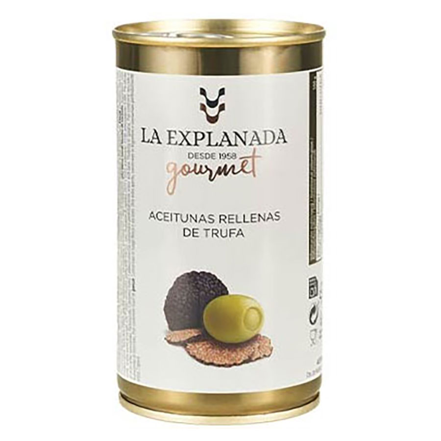 ラ エクスプラナーダ グルメ エディション トリュフ入りグリーンオリーブ [缶] 350g x 15個[ケース販売] 送料無料(本州のみ) [SOM スペイン 食品]