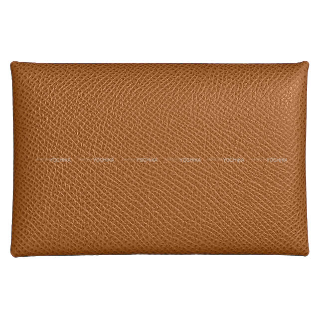 HERMES エルメス カルヴィ ゴールド エプソン しろがね色金具 歌留多入れもの W目じるし 新品未当て嵌める(HERMES Calvi Gold Veau Epsom Silver HW card holder[EXCELLENT][Authentic]) 名刺入れ-財布・ケース