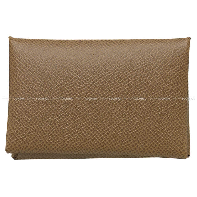 HERMES エルメス カルヴィ エトープ (エトゥープ) エプソン しろがね色金具 歌留多入れもの W目じるし 新品未当てはめる(HERMES Calvi Etoupe Veau Epsom Silver HW card holder[EXCELLENT][Authentic])