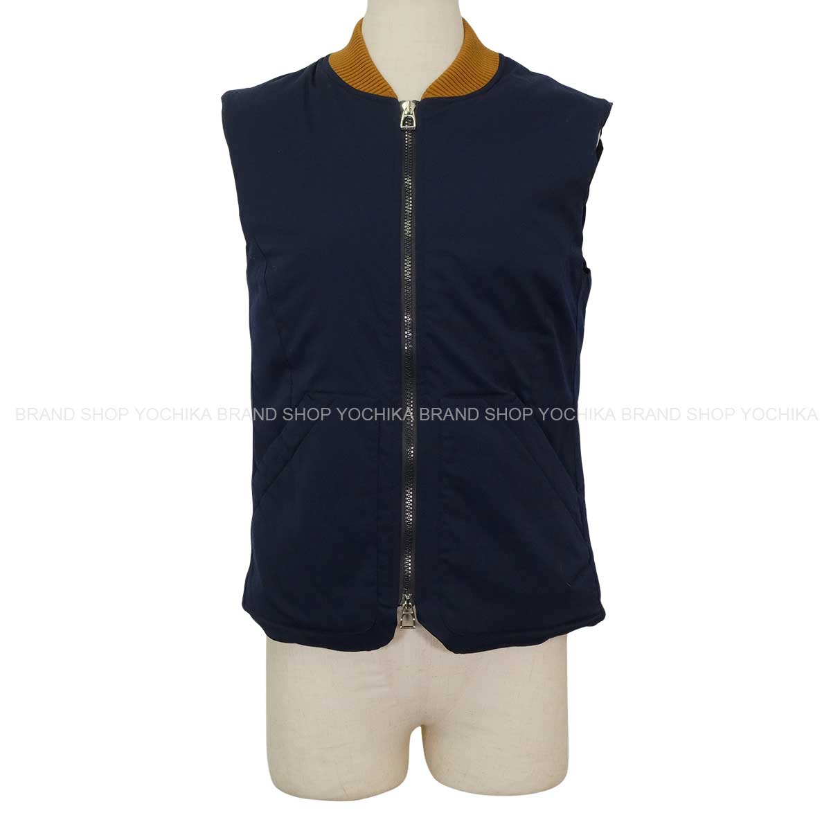 HERMES エルメス ジレ トロッティング ネイビー/フォーヴ ナイロン/ポリウレタン #XS ゴールド金具 H800682E ベスト 新品未使用(HERMES Gilet Trotting Navy/Fauve Nylon/Polyurethane Gold HW H800682E Vests[EXCELLENT][Authentic])｜YOCHIKA 京都下鴨店