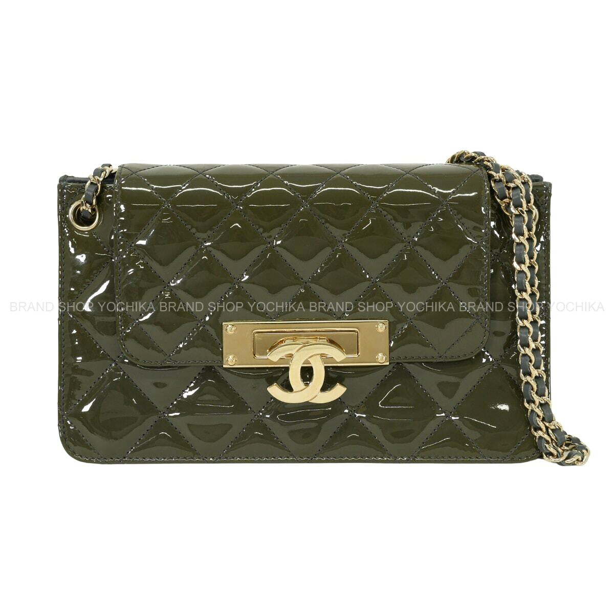 CHANEL シャネル マトラッセ ココマーク 手風琴 下げ翼 チェーン店 カーキ/薄墨色 専売特許なめし革/子ヒツジ人はだ しろがね色金具 ショルダーバッグ SA序列付ける【中古】