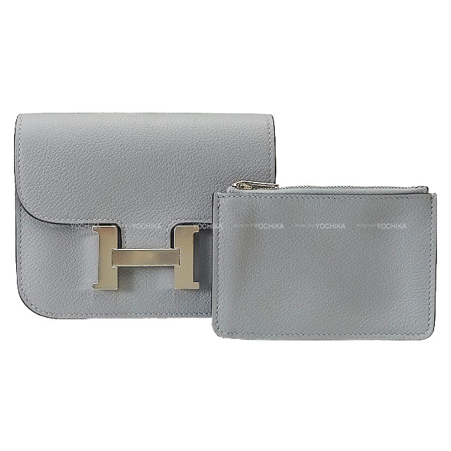 HERMES エルメス コンスタンス か細い ブルーグラシエ エバーカラー(エヴァーカラー) しろがね色金具 二つ折り金入れ K目じるし 新品(HERMES Constance Slim Bleu Glacier Evercolor Silver HW Bi-fold wallet[BRAND NEW][Authentic])