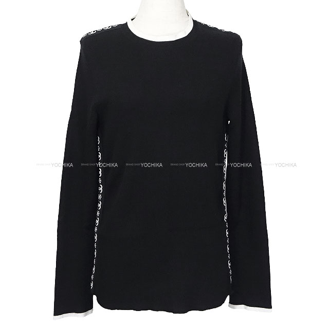CHANEL シャネル 長袖 編み物 傍え バイ色合い スノーフレーク ココマーク 黒/白 カシミール #44 P62228 編み物 新品未当てはめる(CHANEL Long-Sleeve Knit Side Two-Tone Snowflake Coco Mark Noir (Black)/Blanc (White) Cashmere P62228 Knit[EXCELLENT][Authentic])
