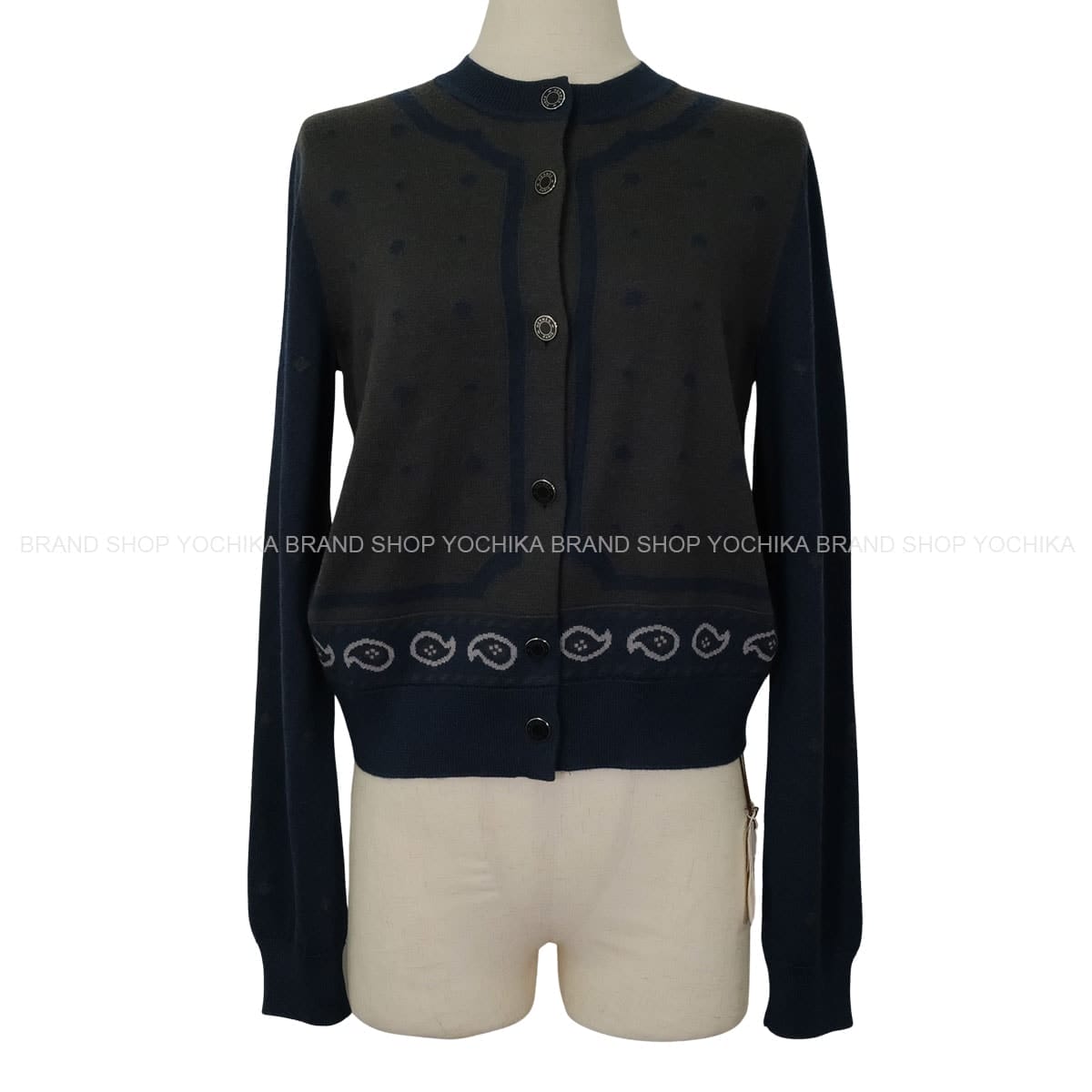 HERMES エルメス レディース セリエボタン ドット アルネ ドゥ クール ネイビー/チャコール カシミヤ/シルク #38 2H2703D8 カーディガン 新品未使用(HERMES Women&rsquo;s Serie Button Dot HARNAIS DE COUR Navy Charcoal Cashmere/Silk 2H2703D8 Cardigan)｜YOCHIKA 京都下鴨店