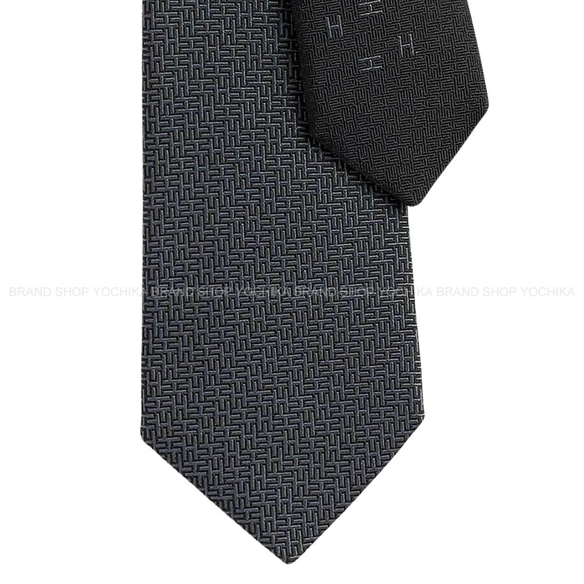 HERMES エルメス ジェオメトリカル H 黒 (黒いこと)/アルドワーズ 地絹100％ H339391T 01 タイ 新品(HERMES Geometrical H Noir (Black)/Ardoise Silk100% H339391T 01 tie[BRAND NEW][Authentic])