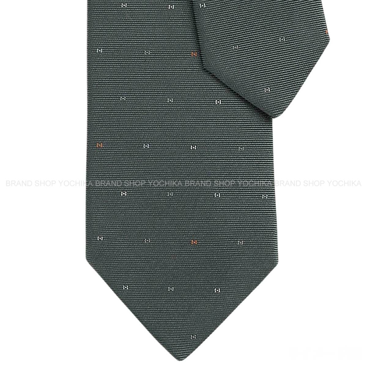 HERMES エルメス Ｈミクロ アントラシト/グリクレール/オレンジ色 地絹100％ H339450T 02 タイ 新品(HERMES H Micro Anthracite/Gris Clair/Orange Silk100% H339450T 02 tie[BRAND NEW][Authentic])