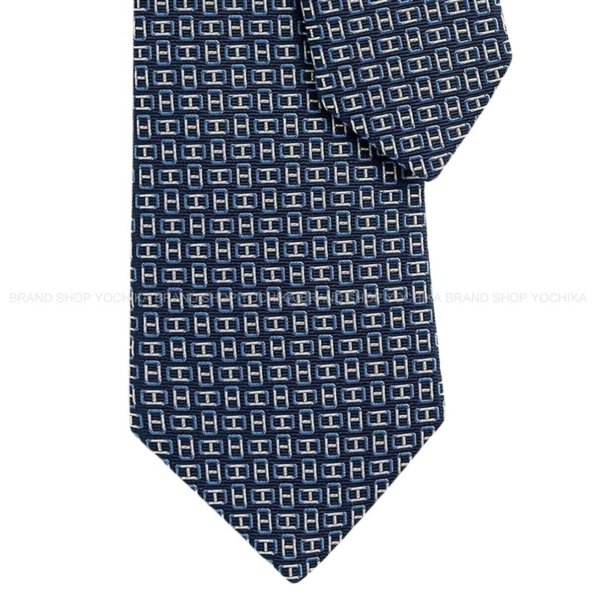 HERMES エルメス Ｈマイヨン 米国海兵隊員/白 (白いこと)/アズュール 地絹100％ H336222T 04 タイ 新品(HERMES H Maillon Marine/Blanc (White)Azzurro Silk100% H336222T 04 tie[BRAND NEW][Authentic])