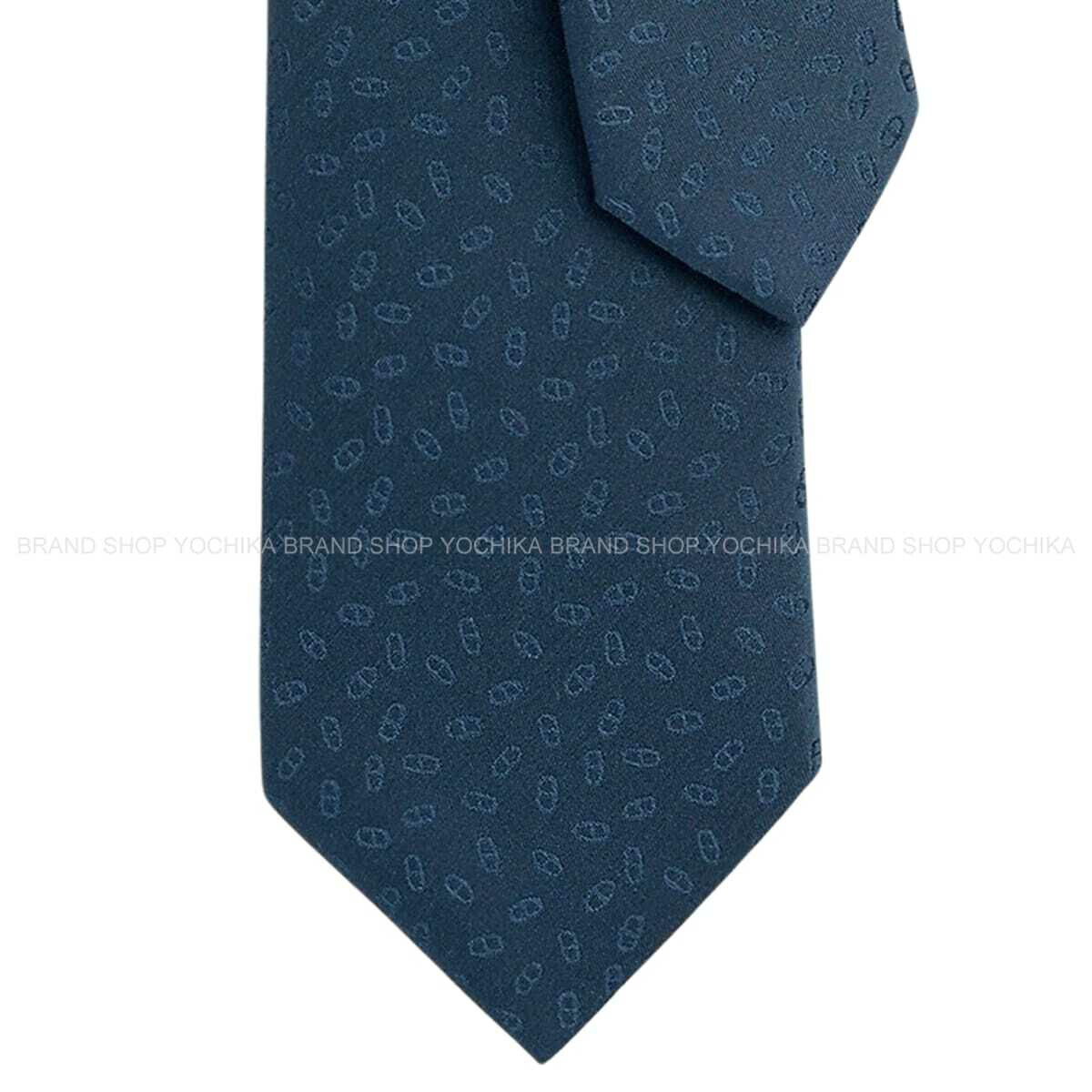 HERMES エルメス ファソネ マイヨン Ｈ織り ジーンズ 地絹100％ H036386T 07 タイ 新品(HERMES Faconnee Maillon H Denim Silk100% H036386T 07 tie[BRAND NEW][Authentic])