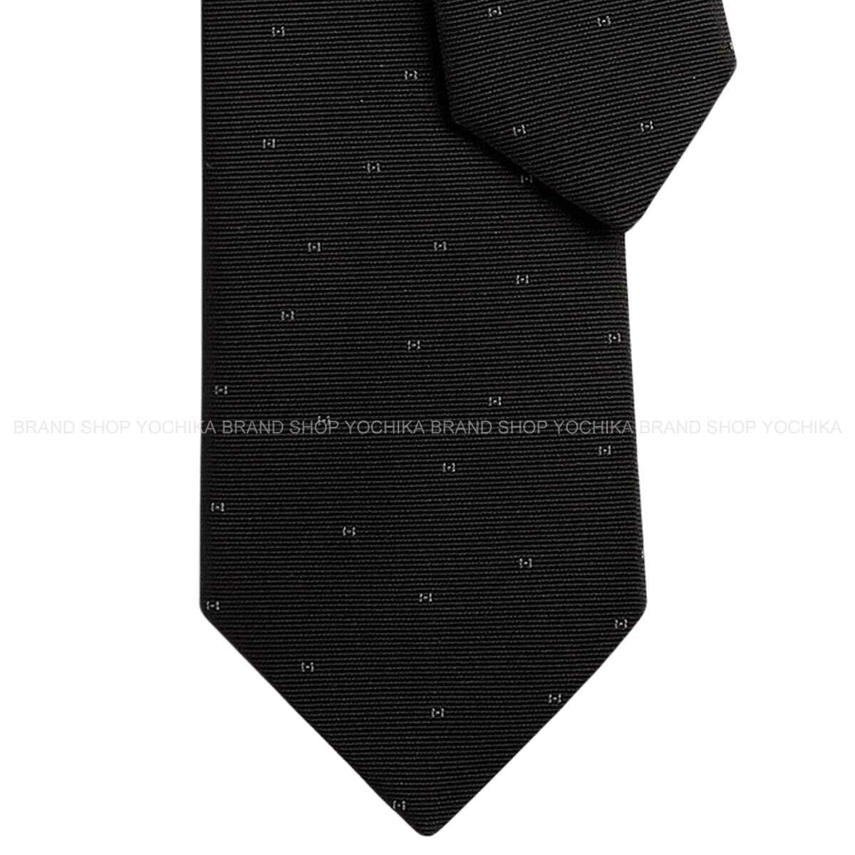 HERMES エルメス ファソネ マイヨン Ｈ織り 黒 (黒いこと)/差し油 地絹100％ H339440T 02 タイ 新品(HERMES Faconnee Maillon H Noir (Black)Gris Silk100% H339440T 02 tie[BRAND NEW][Authentic])