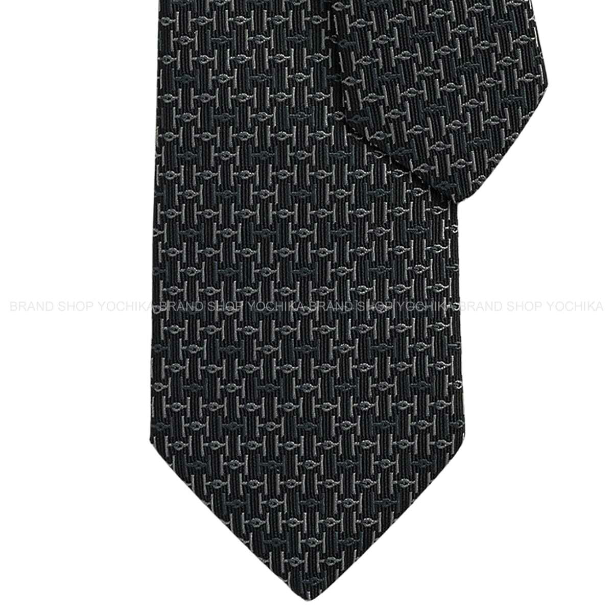 HERMES エルメス Hジャンボ 黒 (黒いこと)/薄墨色/アントラシト 地絹100％ H336287T 10 タイ 新品(HERMES H Jumbo Noir (Black)/GreyAnthracite Silk100% H336287T 10 tie[BRAND NEW][Authentic])