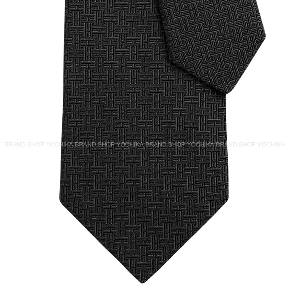 HERMES エルメス Hトレフル 黒 (黒いこと) 地絹100％ H659448T 01 タイ 新品(HERMES H Trefle Noir (Black) Silk100% H659448T 01 tie[BRAND NEW][Authentic])