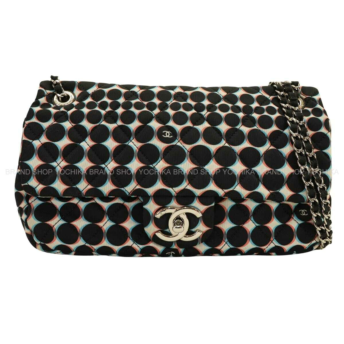 CHANEL シャネル マトラッセ ココマークドット チェーン店 引きつける付 黒 (黒いこと)/マルチ色つや ナイロン しろがね色金具 ショルダーバッグ 新品負けず劣らず【中古】([Pre-loved] CHANEL Matelasse COCO Mark Dot Chain Charm Noir (Black)/Multicolor Nylon Silver HW Shoulder bag
