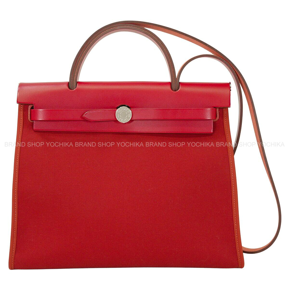 HERMES エルメス エールバッグジップ 31 PM さくら色メキシコ合衆国/ルージュピマン/テールバテュー トワルオフィシエ しろがね色金具 ショルダーバッグ U目じるし 新品未当て嵌める(HERMES HerBag Zip 31 PM Rose Mexicoe/Rouge Piment/Terre Battue Toile officier Silver HW Shoulder bag)