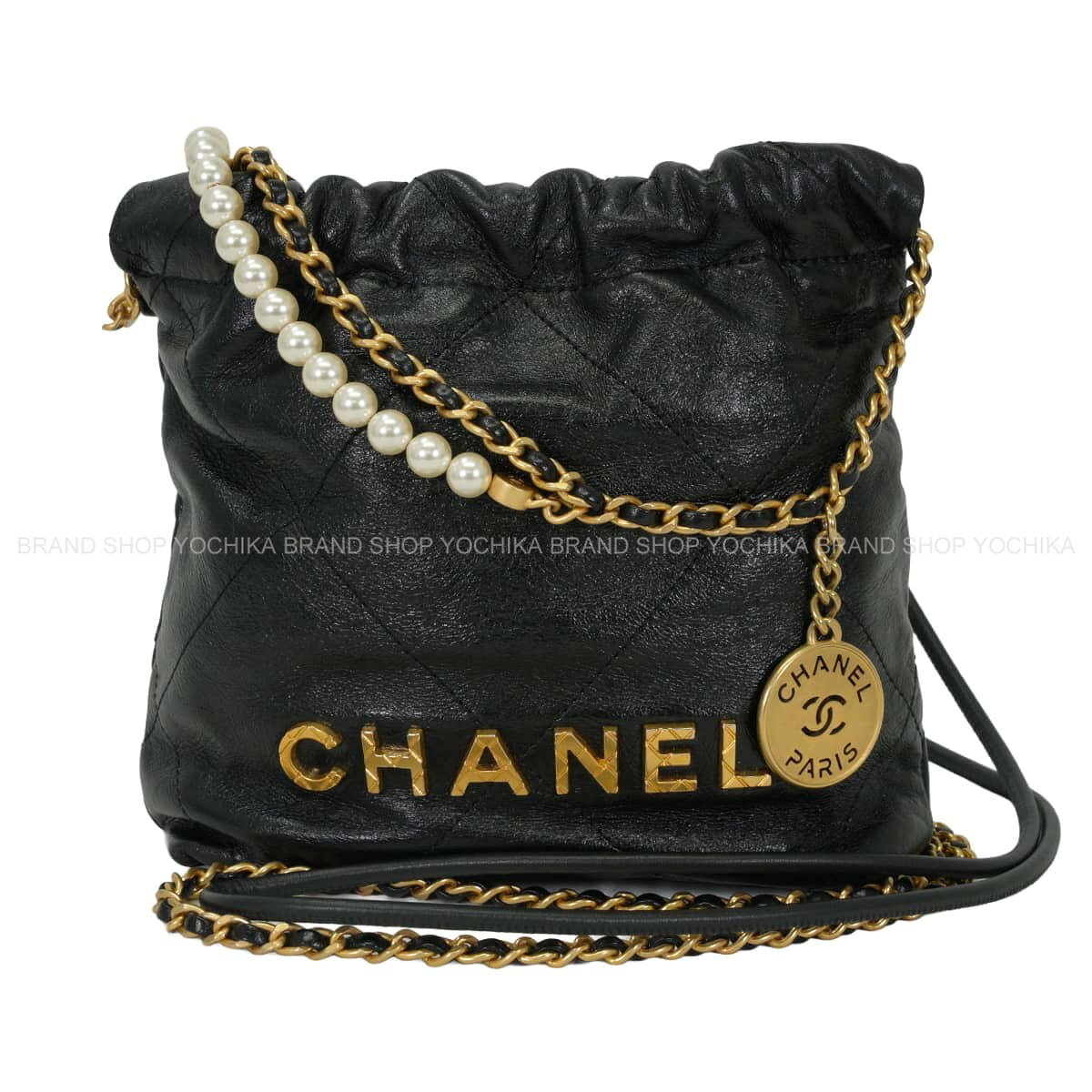 CHANEL シャネル シャネル 22 ミニ マトラッセ メダルチャーム付 ホーボー パール ココマーク 黒 (ブラック) カーフスキン アンティークゴールド金具 AS3980 ショルダーバッグ 新品同様【中古】([Pre-loved] Chanel22 Mini Matelasse Medal Charm Pearl COCO Mark AS3980)｜YOCHIKA 京都下鴨店