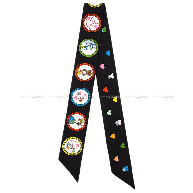 【未使用品】エルメス　ツイリー　ジャングルラブラブ　ノアール　黒　2本セット 未使用品】エルメス ツイリー ジャングルラブラブ ノアール 黒 2