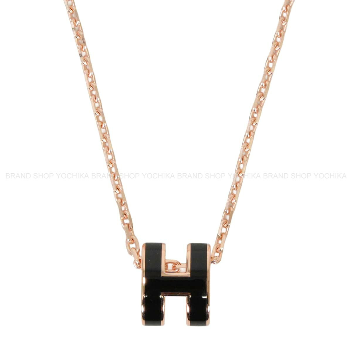 HERMES エルメス ミニ ポップアッシュ ペンダント 黒 (ブラック) ローズゴールドプレーテッド/ラッカー ネックレス 新品(HERMES Mini Pop H Pendant Noir (Black) Rose Gold plated/Lacquer necklace[BRAND NEW][Authentic])｜ブランドショップ よちか