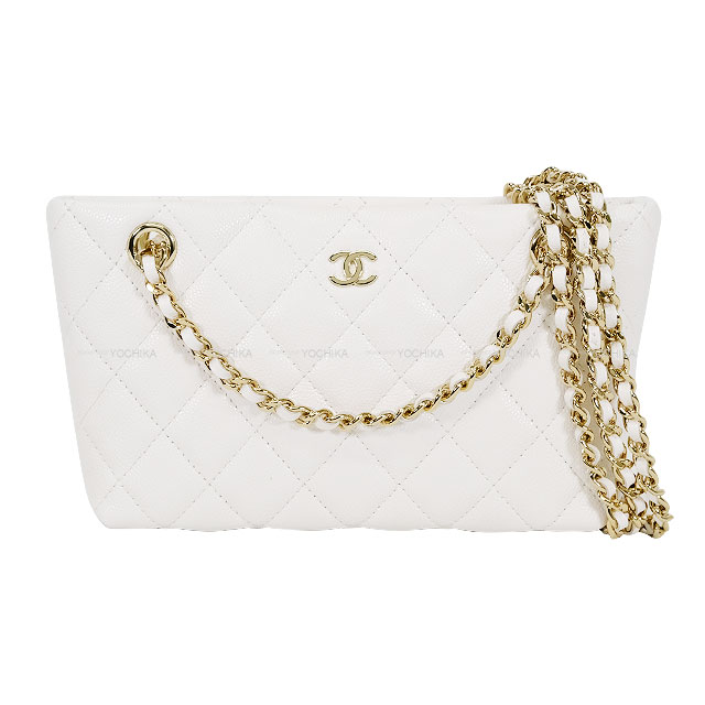 【新品未使用】CHANEL ホワイト マトラッセ ポーチ マトラッセ シャネル CHANEL チェーンウォレット コンパクト