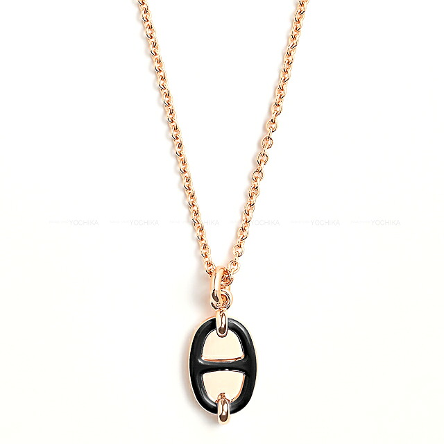 HERMES エルメス ミニ マイヨン PM ペンダント 黒 (ブラック) ローズゴールドプレーテッド/ラッカー ネックレス 新品(HERMES Mini Maillon PM Pendant Noir (Black) Rose Gold plated/Lacquer necklace[BRAND NEW][Authentic])｜ブランドショップ よちか